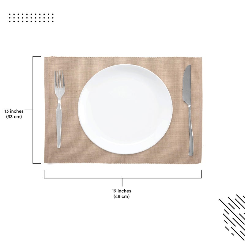 Encasa XO Dining Placemat Set of 6 | Solid Beige Color | Fine Ribbed Cotton Table mat | Size 19x13 in | Machine Washable - Image 3